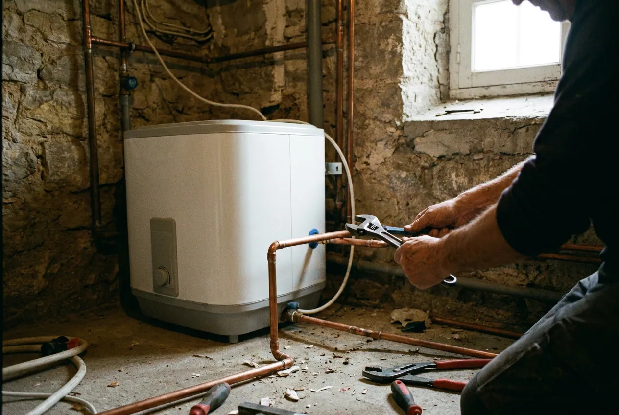 Chauffe-eau électrique neuf posé dans un pavillon de Houilles après remplacement