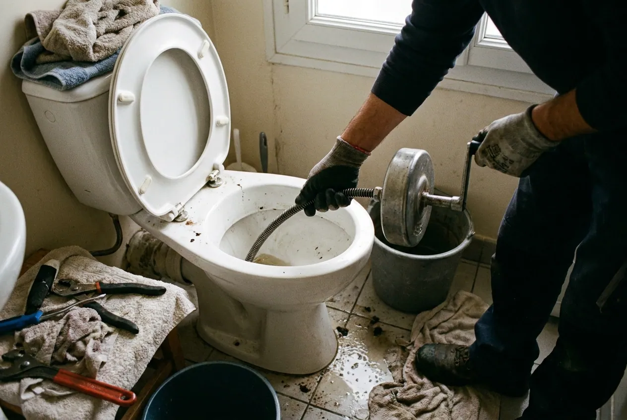 Débouchage d'une canalisation de WC au furet dans un logement de Houilles