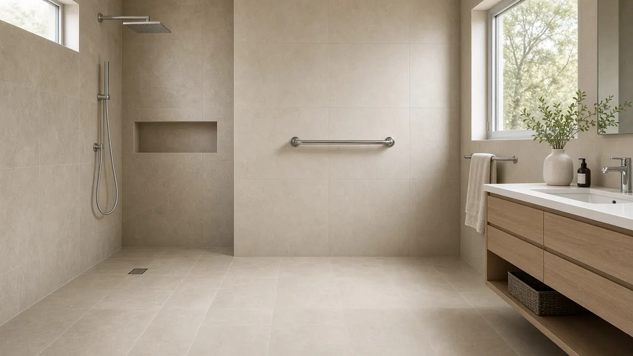 Receveur de douche extra-plat antidérapant installé dans une salle de bain à Houilles