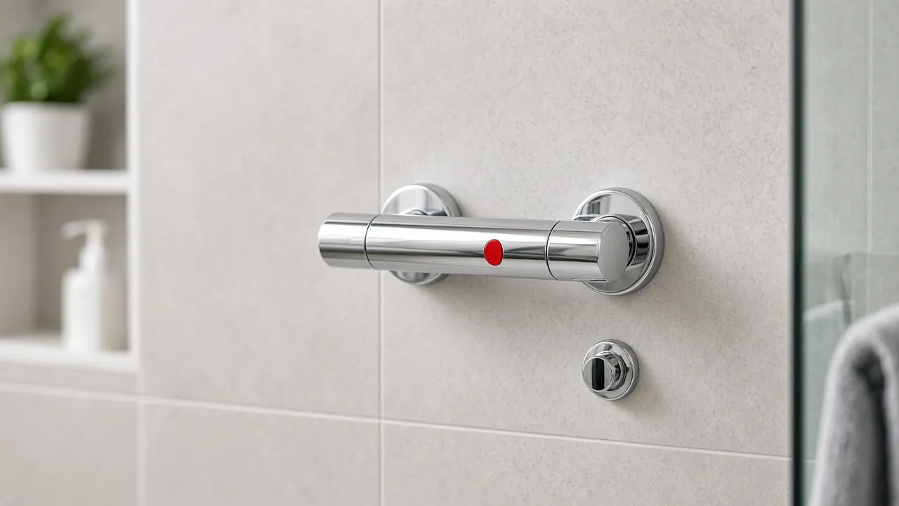 Mitigeur thermostatique de douche avec limiteur de température dans une salle de bain à Houilles